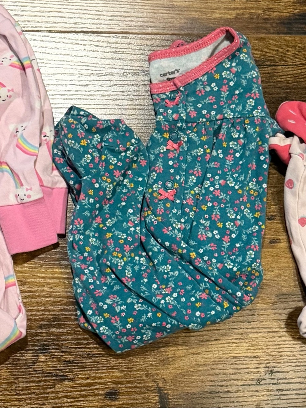 Lot of 3 Carters Baby Girl Footed Pajamas Sleep and Play Size 9 Months